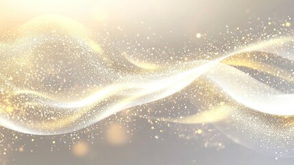 Light effect design element, glowing light line with lens flare on a transparent background. Vector illustration of a PNG file featuring gold and white wavy lines with sparks and sparkles. 