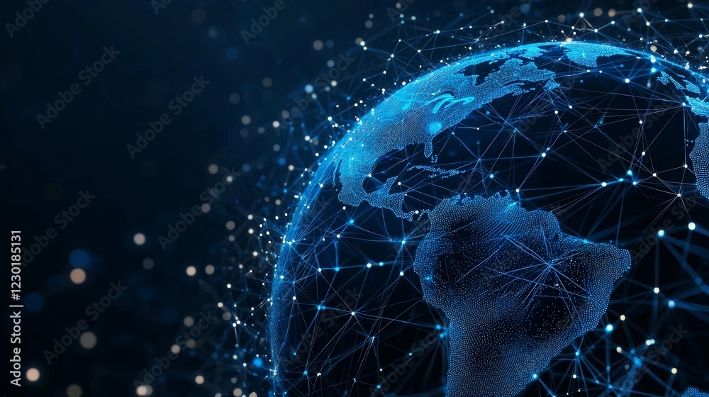 Wall mural the idea of a worldwide communication network, where connection lines wrap around the earth, represe
