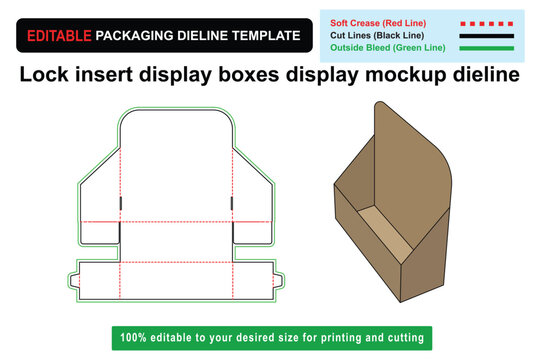 Customizable lock insert display boxes mockup for enhanced product visibility, display boxes, display mockup, dieline template, packaging design, mockup template, Die line mockup, box mockups
