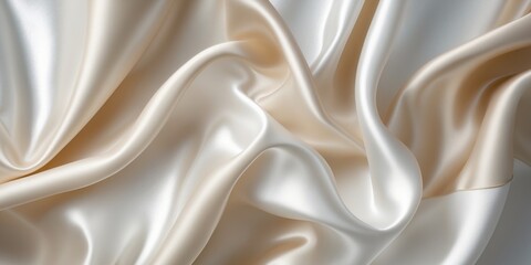 Obraz premium Abstract Background of Beige and White Silk Satin Fabric with Wavy Folds