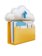 Isolated Yellow File Folder with Cloud and Upward Arrow
