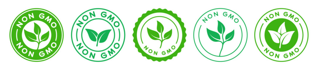 Non Gmo Free Icon Badges Signs Set. Collection Of Eco Bio Labels. Natural Product Logo. Organic Food Emblem.