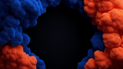 Abstract Ink Frame: A mesmerizing frame of vibrant blue and orange ink clouds against a deep black background, creating a striking and artistic composition.