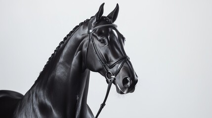 Fototapeta premium Close-up of black horse with intense look and braided mane.