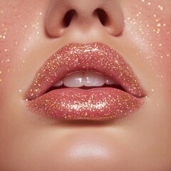 Glitter Freckle Lip Art Dazzling Gold and Silver Sparkles on Lips and Cheeks - Bold Beauty Look for Festive Fashion and Creative Makeup Branding