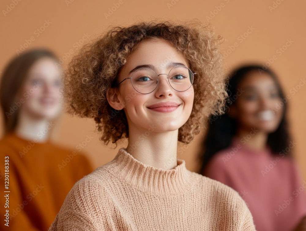 Poster warm aesthetic classroom diverse group of engaged students in cozy textural sweaters - edtech conten