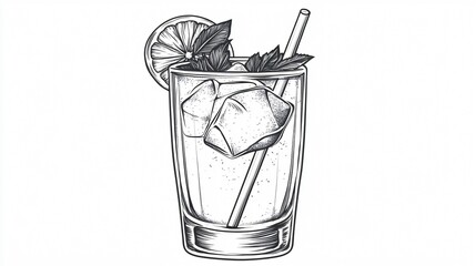 Elegant Cocktail Glass Line Drawing Vector Illustration for Graphic Design Projects