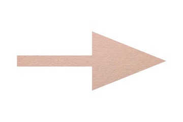 Arrow with texture of pink beige paper isolated on white