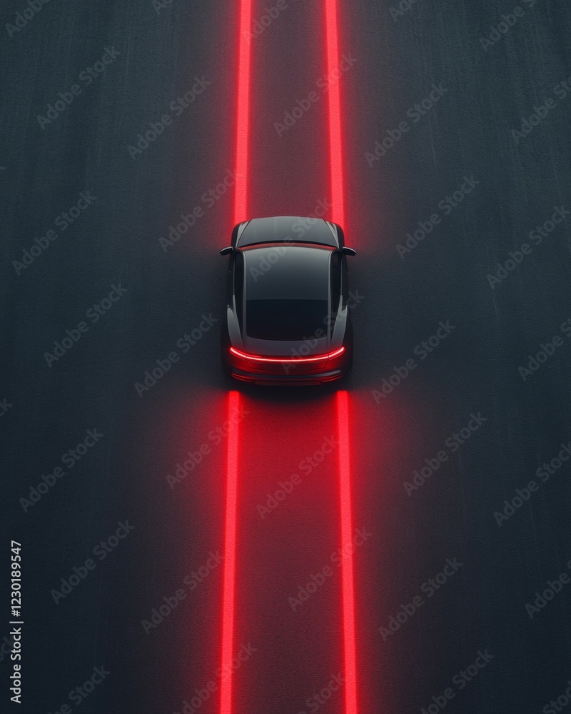 Poster sleek autonomous electric vehicle on neon-lit asphalt cutting-edge road mapping tech for smart mobil