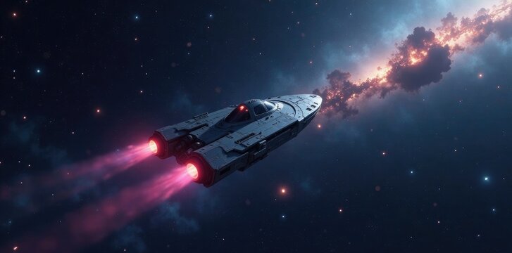 A lone spaceship drifting through the vast emptiness of space, void, interstellar, ship