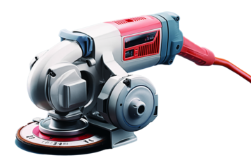 Portable industrial grinder for metalworking in a workshop setting during daylight hours