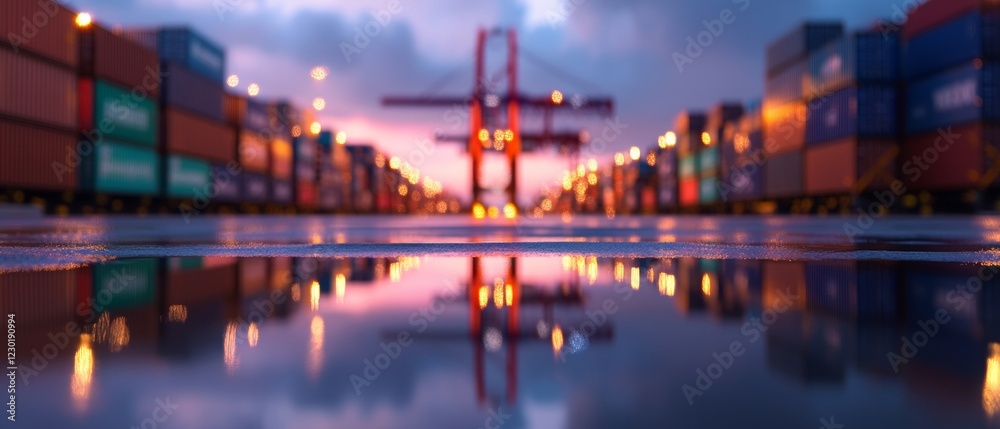 Aufkleber twilight logistics stacked multicolor containers and reflective surfaces - precision industrial scal