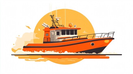 Obraz premium Orange Boat Rescue Flat Vector Illustration for Emergency Situations and Maritime Safety