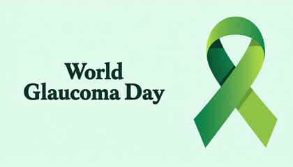 Banner for World Glaucoma Day featuring a green ribbon and awareness message promoting eye health and preventive measures.