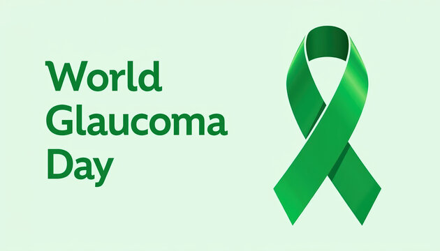 Aesthetic banner for World Glaucoma Day with elegant typography and a green ribbon symbolizing support for eye health awareness and prevention. - Powered by Adobe