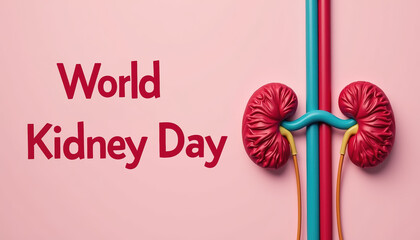 Elegant design featuring kidneys and 'World Kidney Day' message on a soft pink background to promote awareness and health education.