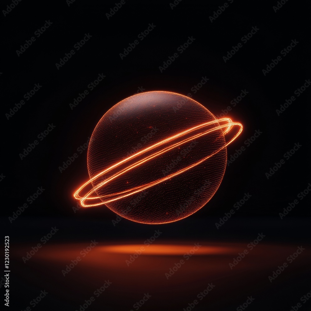 Fototapete neon holographic globe rotating digital sphere with luminous rings in hi-tech interface - modern com