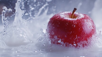 Fresh Red Apple Splashing in Clear Water with Sunlight Reflection