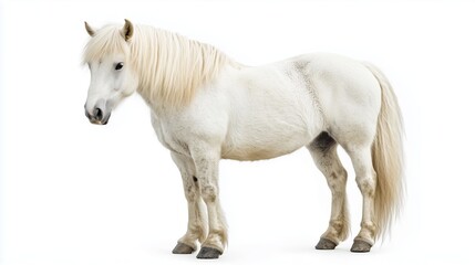 Icelandic horse with white coat and thick mane.