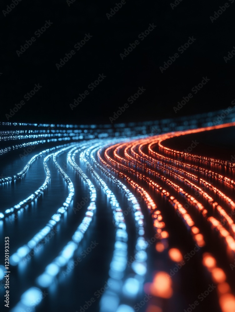 Aufkleber Futuristic Tech Visualization Neon Light Streams and Binary Patterns in Virtual Data Space - Enhancing Software Development Tools and AI-driven Business Solutions