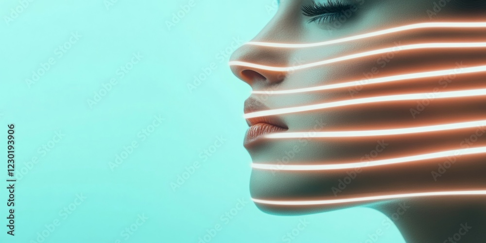 Aufkleber Futuristic Aesthetic in Tech Labs -Printed Robot with Human Hair Bangs - Innovations in AI Design and Robotics for Modern Laboratories and Digital Marketing