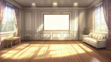 Bright and Spacious Living Room with Elegant Decor and Warm Light