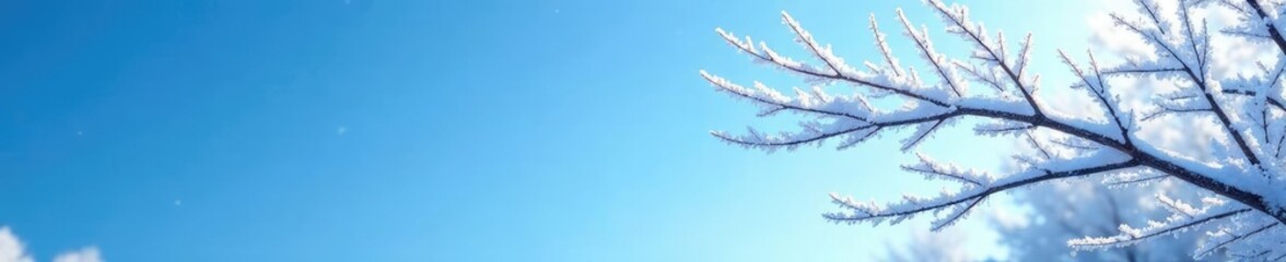 Frosty branches stretch towards clear blue sky, branch, snow, frozen