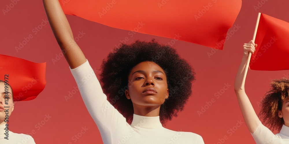 Poster vibrant cultural expression bold red flags in minimalist unity - contemporary social movement imager
