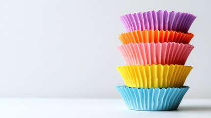 Colorful cupcake liners stacked, baking, kitchen, white background, food blog (1)