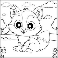 Fox line art for coloring book with simple background