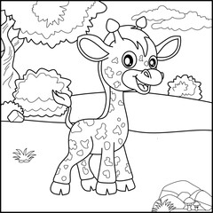 Giraffe line art for coloring book with simple background