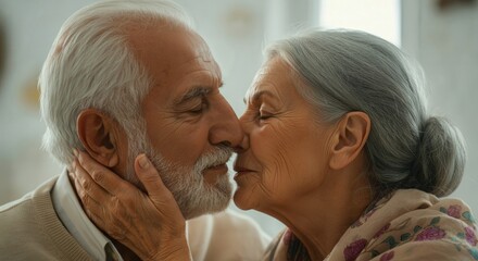 Elderly caucasian couple sharing a tender moment of love and companionship