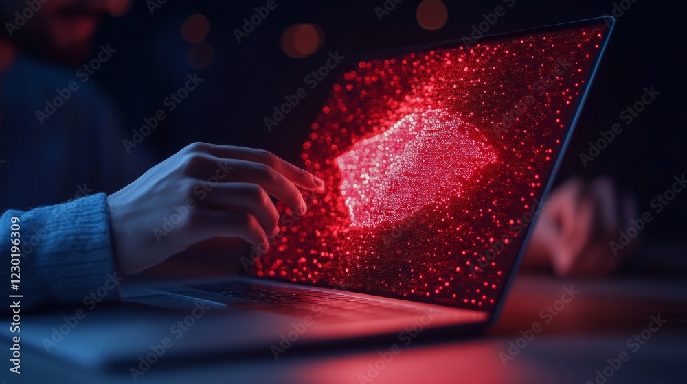 Poster Futuristic Cybersecurity Workspace Holographic Interface with Real-Time Security Metrics in Indian Tech Startup - Enhancing Digital Collaboration and Innovative Data Protection