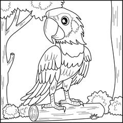 Parrot line art for coloring book with simple background