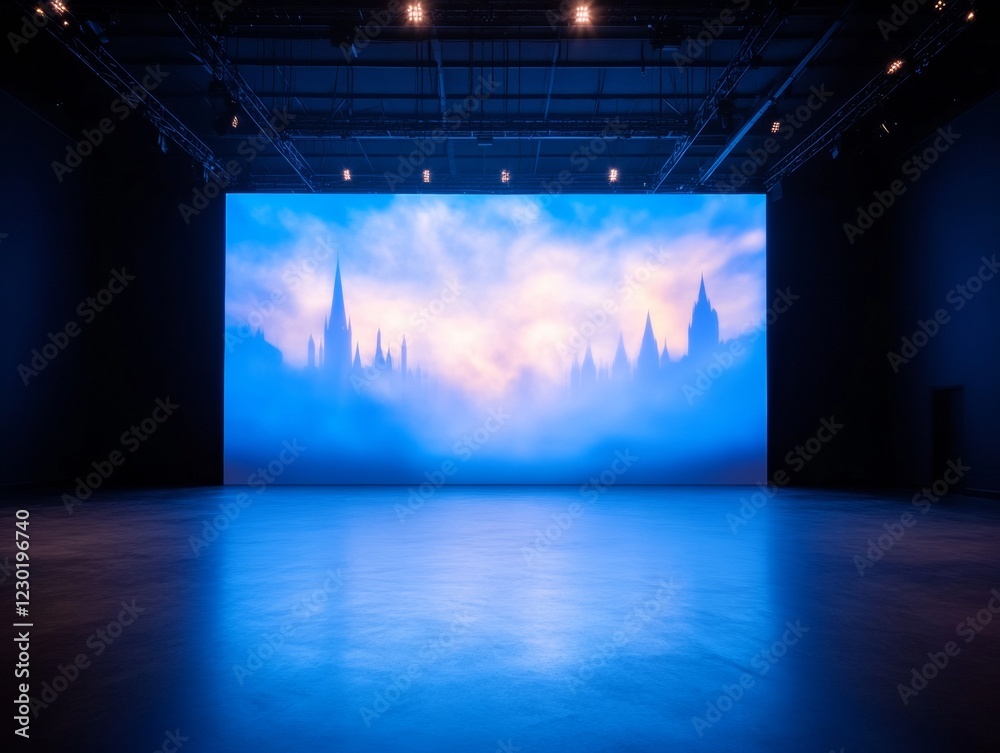Poster immersive castle projection mystical architectural showcase in grand archway - digital event marketi
