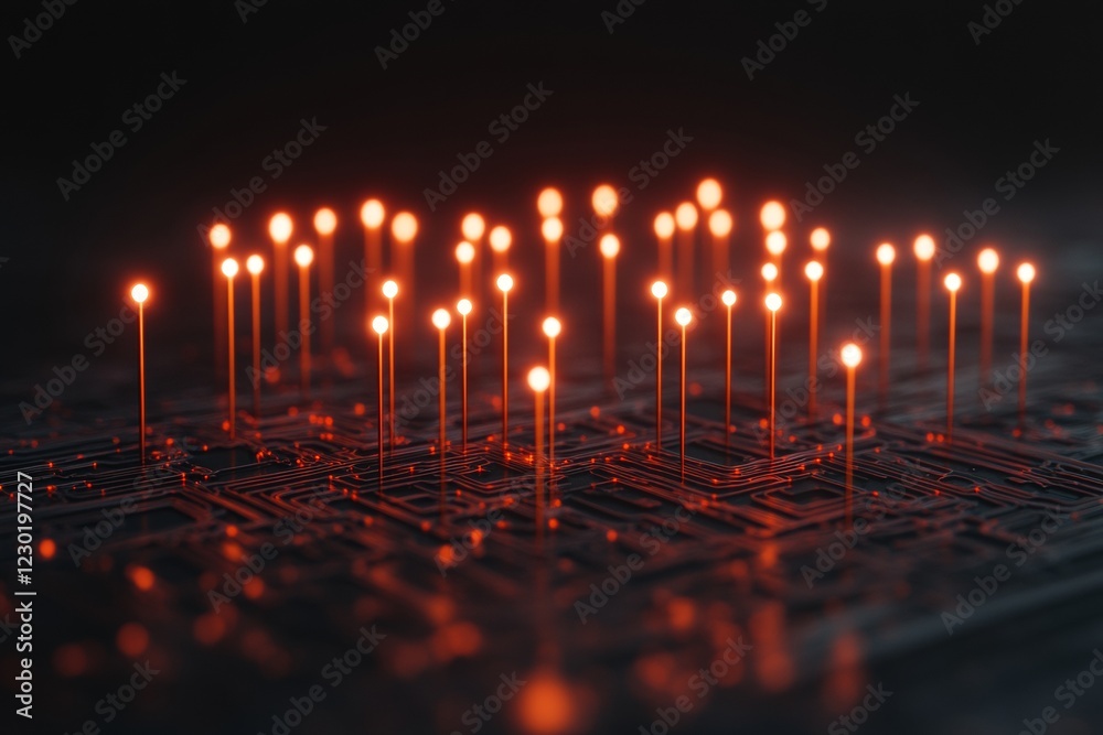 Leinwandbilder neon circuitry futuristic urban network in pulsating illumination - smart city systems visualization