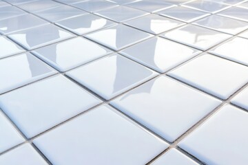 Glossy white ceramic floor tiles with reflective surface.