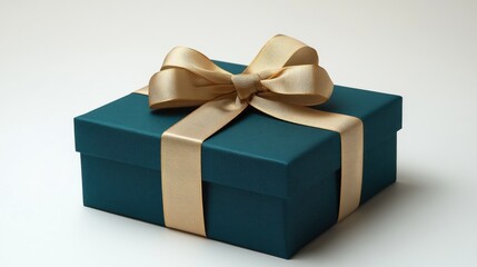 Obraz premium Elegant Teal Gift Box with Gold Ribbon on Soft Background