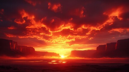 Majestic Sunset Over Canyon Landscape with Dramatic Cloud Formation