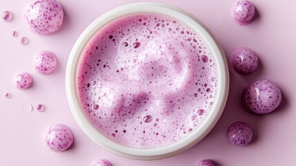Creamy Pink Foam in a Round Container on Light Pink Background