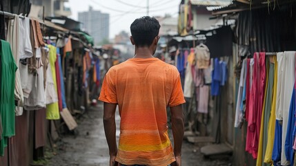 Fototapeta premium Exploring daily life urban alleyways photography cityscape back view cultural narratives