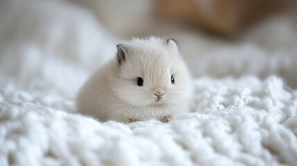 A white, cute bunny sitting on a white background
