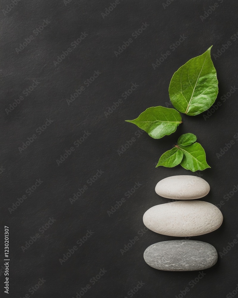 Poster zen-inspired stone and leaf composition on textured chalkboard - mindful design for wellness brandin