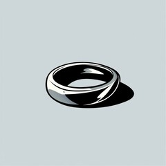 Simple silver band ring on light background with shadow