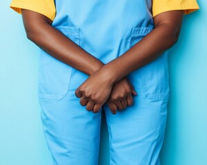 Vibrant Healthcare Professional in Blue Scrubs Modern Trust Symbolism for Hospital Brand Content and Medical Team Cohesion Visuals