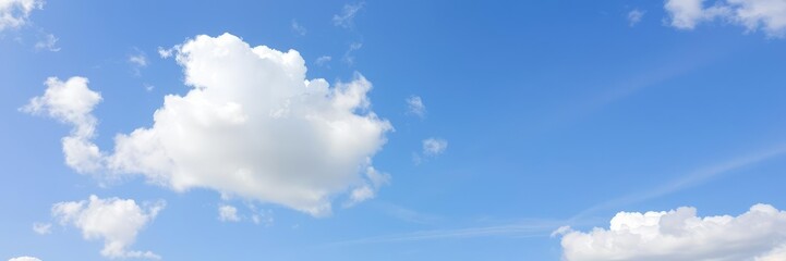 Fototapeta premium Softly scattered fluffy white clouds against a brilliant blue sky with just a few wispy strands, atmospheric conditions, gentle weather