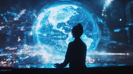 Futuristic Holographic Glass Console Interactive Minimalist Tech Display in Smart Office Environments - Enhancing Productivity with Advanced Digital Interactions