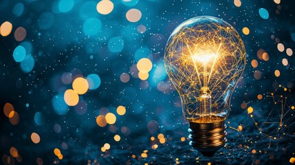 Creative Light Bulb with Bright Connections and Bokeh Background