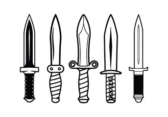Combat Knives Icons Set - Tactical and Military Blades Vector Illustrations