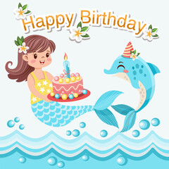 children's birthday party with the image of the little mermaid and dolphin